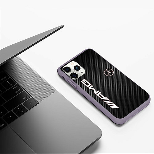 Чехол iPhone 11 Pro матовый MERCEDES CARBON / 3D-Серый – фото 3