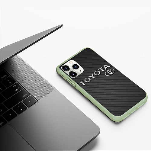 Чехол iPhone 11 Pro матовый Toyota Carbon / 3D-Салатовый – фото 3