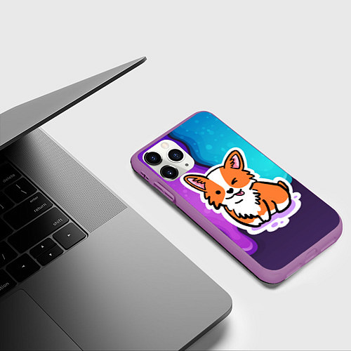 Чехол iPhone 11 Pro матовый Милый корги / 3D-Фиолетовый – фото 3
