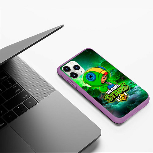 Чехол iPhone 11 Pro матовый Space Leon Brawl Stars / 3D-Фиолетовый – фото 3