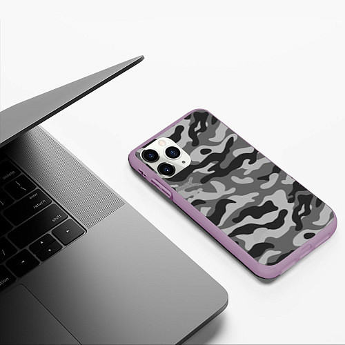 Чехол iPhone 11 Pro матовый КАМУФЛЯЖ GRAY / 3D-Сиреневый – фото 3
