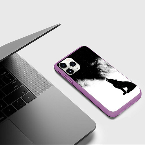 Чехол iPhone 11 Pro матовый Galaxy wolf / 3D-Фиолетовый – фото 3