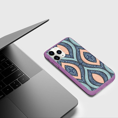 Чехол iPhone 11 Pro матовый Восточный орнамент / 3D-Фиолетовый – фото 3