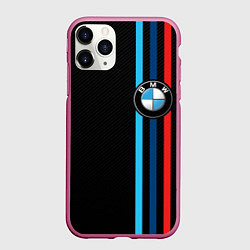 Чехол iPhone 11 Pro матовый BMW M SPORT CARBON, цвет: 3D-малиновый