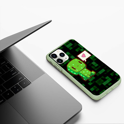 Чехол iPhone 11 Pro матовый Minecraft Creeper / 3D-Салатовый – фото 3