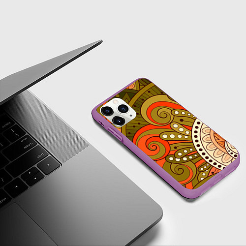 Чехол iPhone 11 Pro матовый Детский оранжево-болотный / 3D-Фиолетовый – фото 3