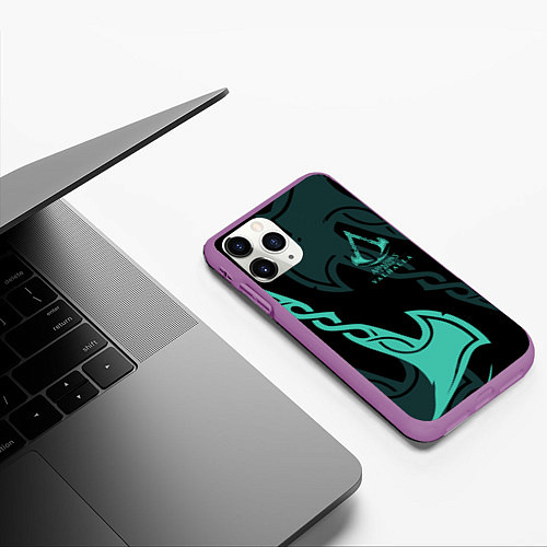 Чехол iPhone 11 Pro матовый ASSASSINS CREED VALHALLA / 3D-Фиолетовый – фото 3