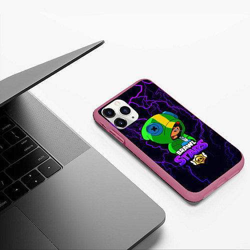 Чехол iPhone 11 Pro матовый Brawl Stars LEON / 3D-Малиновый – фото 3