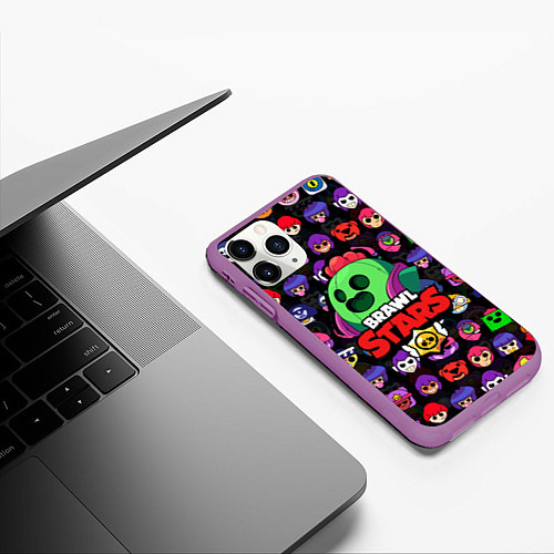 Чехол iPhone 11 Pro матовый BRAWL STARS SPIKE / 3D-Фиолетовый – фото 3