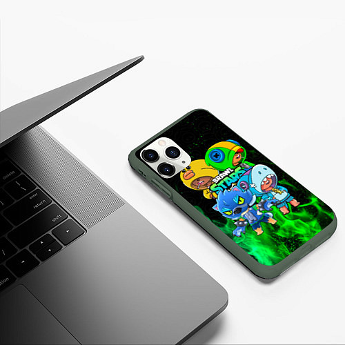 Чехол iPhone 11 Pro матовый Brawl Stars Leon Quattro / 3D-Темно-зеленый – фото 3
