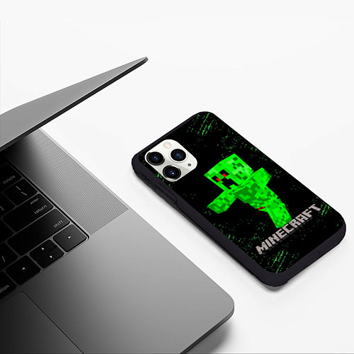Чехол iPhone 11 Pro матовый MINECRAFT CREEPER / 3D-Черный – фото 3