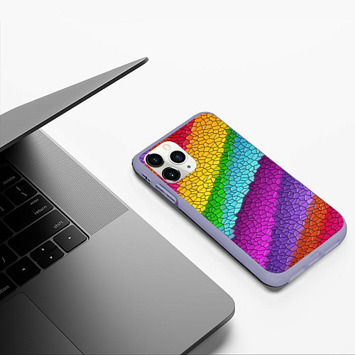 Чехол iPhone 11 Pro матовый Яркая мозаика радуга диагональ / 3D-Светло-сиреневый – фото 3