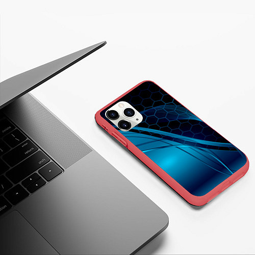 Чехол iPhone 11 Pro матовый ABSTRACT BLUE / 3D-Красный – фото 3