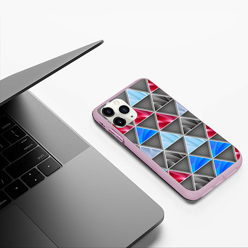 Чехол iPhone 11 Pro матовый ТРЕУГОЛЬНИКИ / 3D-Розовый – фото 3