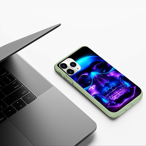 Чехол iPhone 11 Pro матовый Череп / 3D-Салатовый – фото 3