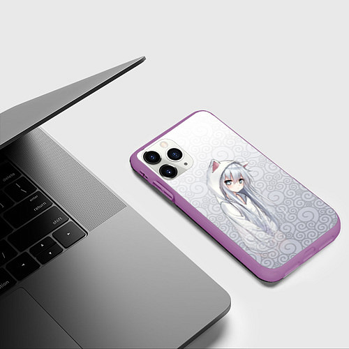 Чехол iPhone 11 Pro матовый Cat-girl / 3D-Фиолетовый – фото 3