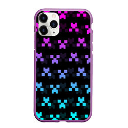 Чехол iPhone 11 Pro матовый MINECRAFT CREEPER NEON, цвет: 3D-фиолетовый