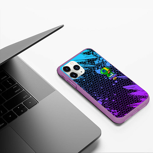 Чехол iPhone 11 Pro матовый Brawl Stars LEON / 3D-Фиолетовый – фото 3