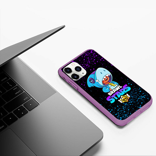 Чехол iPhone 11 Pro матовый BRAWL STARS LEON SHARK / 3D-Фиолетовый – фото 3