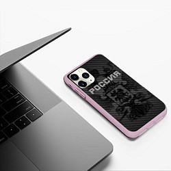 Чехол iPhone 11 Pro матовый Россия карбон, цвет: 3D-розовый — фото 2