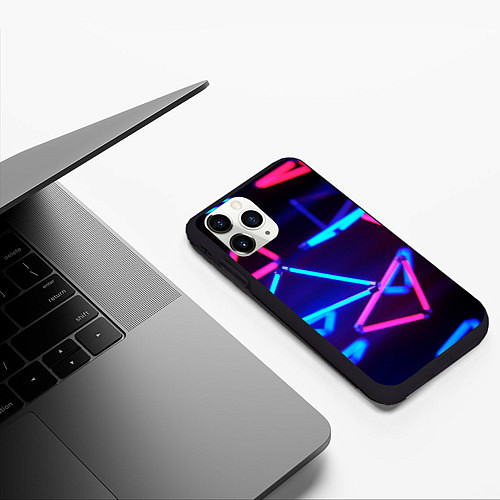 Чехол iPhone 11 Pro матовый ABSTRACTION NEON / 3D-Черный – фото 3