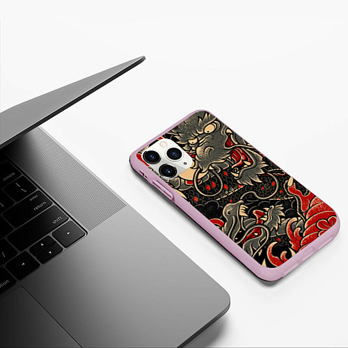 Чехол iPhone 11 Pro матовый Dsquared tatoo DRAGON / 3D-Розовый – фото 3