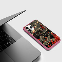 Чехол iPhone 11 Pro матовый Dsquared tatoo DRAGON, цвет: 3D-малиновый — фото 2
