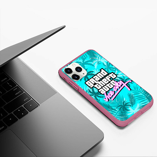 Чехол iPhone 11 Pro матовый GTA VICE CITY / 3D-Малиновый – фото 3