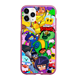 Чехол iPhone 11 Pro матовый BRAWL STARS, цвет: 3D-малиновый