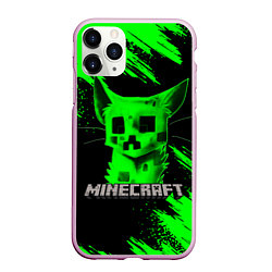 Чехол iPhone 11 Pro матовый MINECRAFT CREEPER CAT, цвет: 3D-розовый