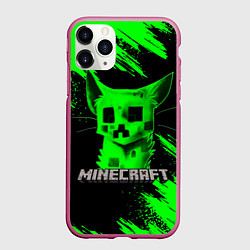 Чехол iPhone 11 Pro матовый MINECRAFT CREEPER CAT, цвет: 3D-малиновый
