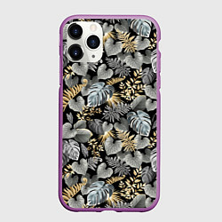 Чехол iPhone 11 Pro матовый Серебряные листочки, цвет: 3D-фиолетовый