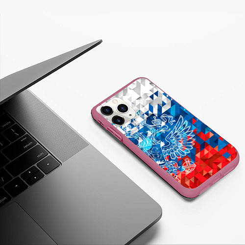 Чехол iPhone 11 Pro матовый Россия / 3D-Малиновый – фото 3