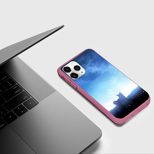 Чехол iPhone 11 Pro матовый Силуэт корги ночь космос дымка / 3D-Малиновый – фото 3