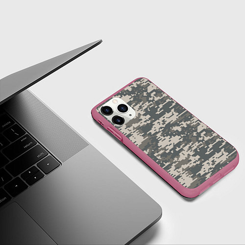 Чехол iPhone 11 Pro матовый Цифровой камуфляж / 3D-Малиновый – фото 3