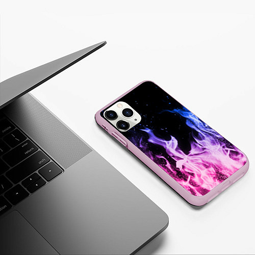 Чехол iPhone 11 Pro матовый НЕОНОВЫЙ ОГОНЬ / 3D-Розовый – фото 3