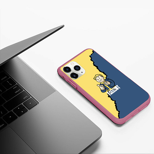 Чехол iPhone 11 Pro матовый Fallout logo boy / 3D-Малиновый – фото 3