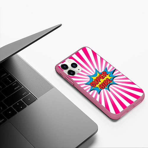 Чехол iPhone 11 Pro матовый Super Girl / 3D-Малиновый – фото 3