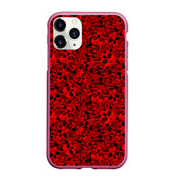 Чехол iPhone 11 Pro матовый ЧЕРЕПА И РОЗЫ, цвет: 3D-малиновый