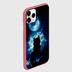 Чехол iPhone 11 Pro матовый Кот силуэт луна ночь звезды, цвет: 3D-малиновый — фото 2