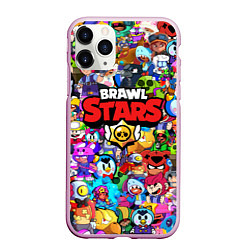 Чехол iPhone 11 Pro матовый BRAWL STARS ВСЕ ПЕРСОНАЖИ, цвет: 3D-розовый