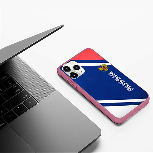 Чехол iPhone 11 Pro матовый RUSSIA SPORT / 3D-Малиновый – фото 3