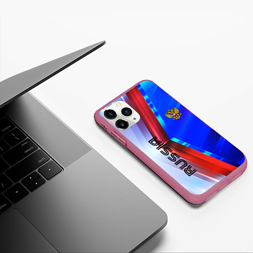 Чехол iPhone 11 Pro матовый RUSSIA SPORT / 3D-Малиновый – фото 3