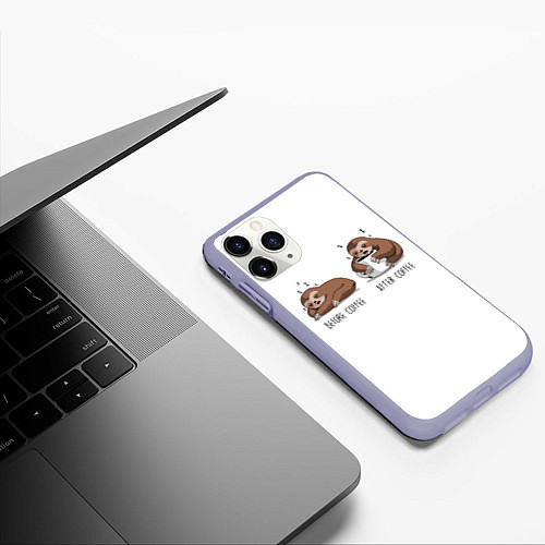 Чехол iPhone 11 Pro матовый Ленивец Coffee / 3D-Светло-сиреневый – фото 3