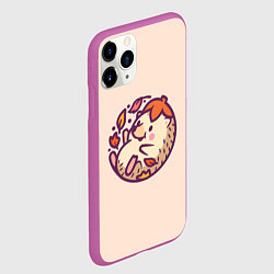 Чехол iPhone 11 Pro матовый Ёжик листья милый рисунок, цвет: 3D-фиолетовый — фото 2