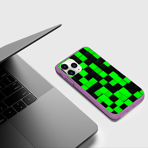 Чехол iPhone 11 Pro матовый ЗЕЛЕНЫЕ КУБИКИ / 3D-Фиолетовый – фото 3