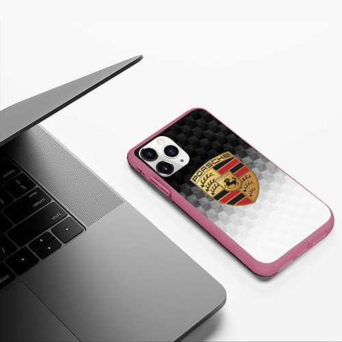 Чехол iPhone 11 Pro матовый PORSCHE / 3D-Малиновый – фото 3