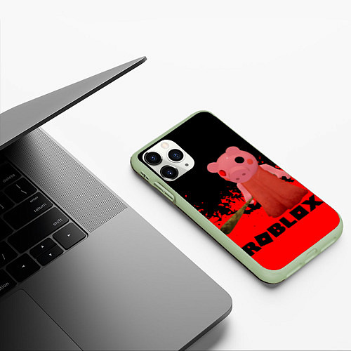 Чехол iPhone 11 Pro матовый Roblox Piggy / 3D-Салатовый – фото 3