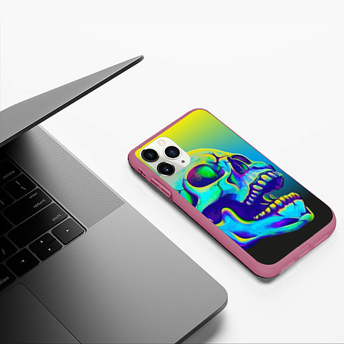Чехол iPhone 11 Pro матовый Neon skull / 3D-Малиновый – фото 3