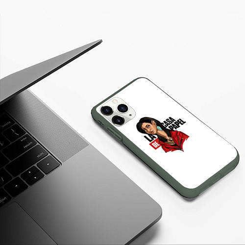 Чехол iPhone 11 Pro матовый БУМАЖНЫЙ ДОМ / 3D-Темно-зеленый – фото 3